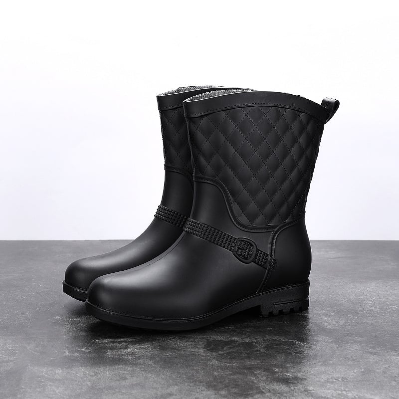 Ghete de ploaie pentru femei, stil coreean, până la gambe, drăguțe, impermeabile, slip-on, căptușeală din bumbac, antiderapante de iarnă