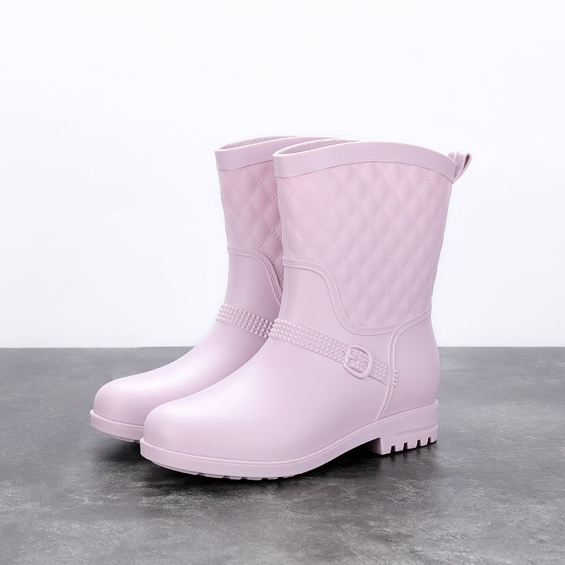 Ghete de ploaie pentru femei, stil coreean, până la gambe, drăguțe, impermeabile, slip-on, căptușeală din bumbac, antiderapante de iarnă
