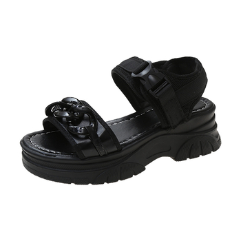 Ženske ljetne sportske sandale s platformom, debelim potplatom, detaljem lanaca, korejskog stila, Velcro zatvarač, rimske sandale