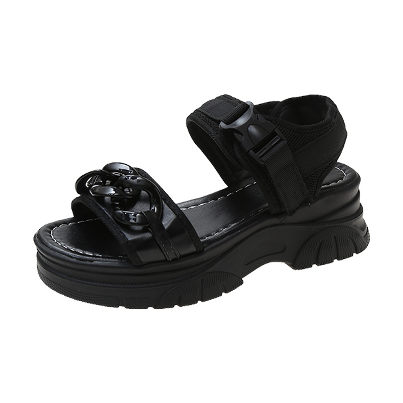 Ženske ljetne sportske sandale s platformom, debelim potplatom, detaljem lanaca, korejskog stila, Velcro zatvarač, rimske sandale