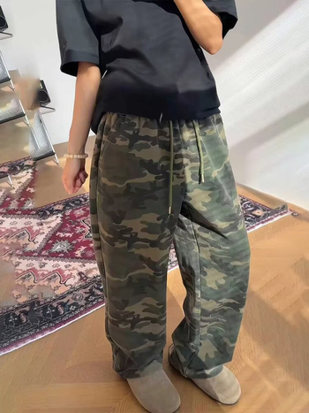 Američke retro kamuflažne trenirke hlače, unisex, jesen, hip-hop stil, široke nogavice, ravni kroj