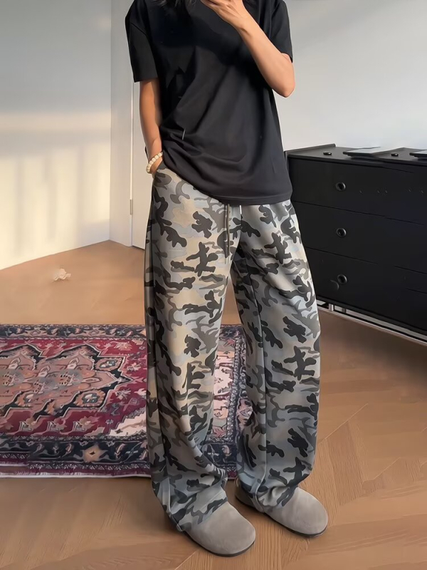 Američke retro kamuflažne trenirke hlače, unisex, jesen, hip-hop stil, široke nogavice, ravni kroj