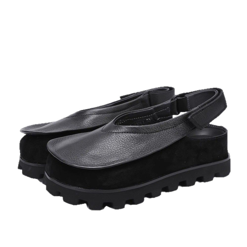 Sandale din piele pentru femei cu toc ascuns, piele naturală, talpă moale, vârf rotund închis, curea Velcro