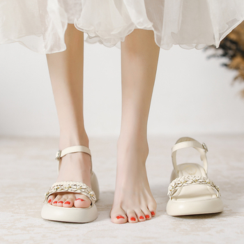 Sandale pentru femei, 2025 model nou de vară, inspirate de moda franțuzească, cu o curea, stil feeric, talpă groasă, toc înalt