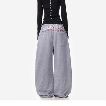 Ženske široke hlače u vintage američkom stilu s natpisom, zakrivljeni kroj, opušten pad, gradski streetwear za džez ples