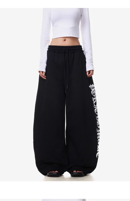 Ženske široke hlače u vintage američkom stilu s natpisom, zakrivljeni kroj, opušten pad, gradski streetwear za džez ples