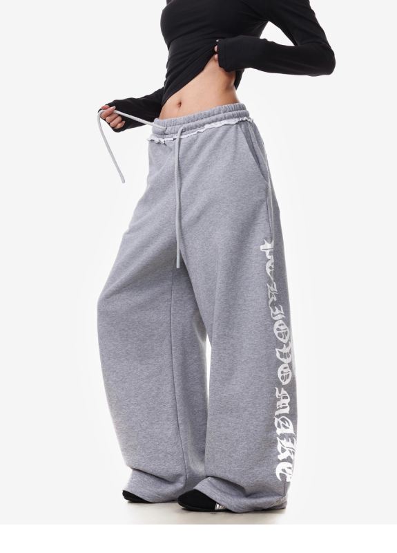 Ženske široke hlače u vintage američkom stilu s natpisom, zakrivljeni kroj, opušten pad, gradski streetwear za džez ples