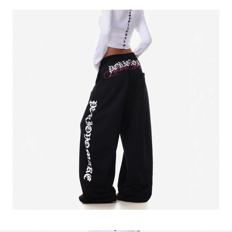 Ženske široke hlače u vintage američkom stilu s natpisom, zakrivljeni kroj, opušten pad, gradski streetwear za džez ples