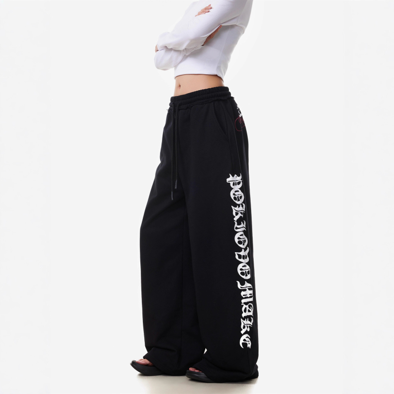 Ženske široke hlače u vintage američkom stilu s natpisom, zakrivljeni kroj, opušten pad, gradski streetwear za džez ples
