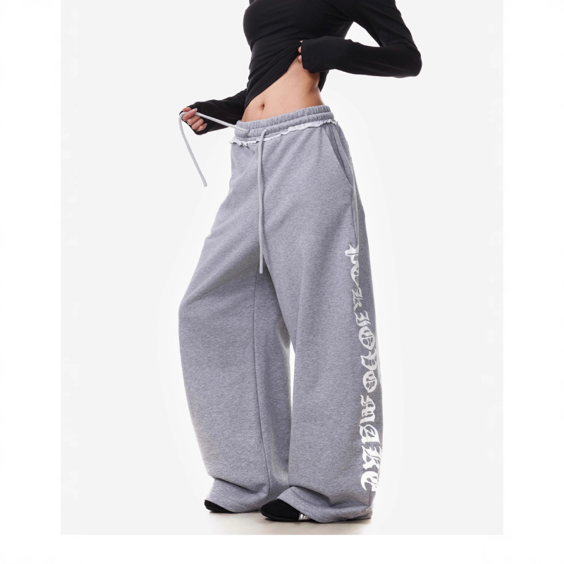 Ženske široke hlače u vintage američkom stilu s natpisom, zakrivljeni kroj, opušten pad, gradski streetwear za džez ples