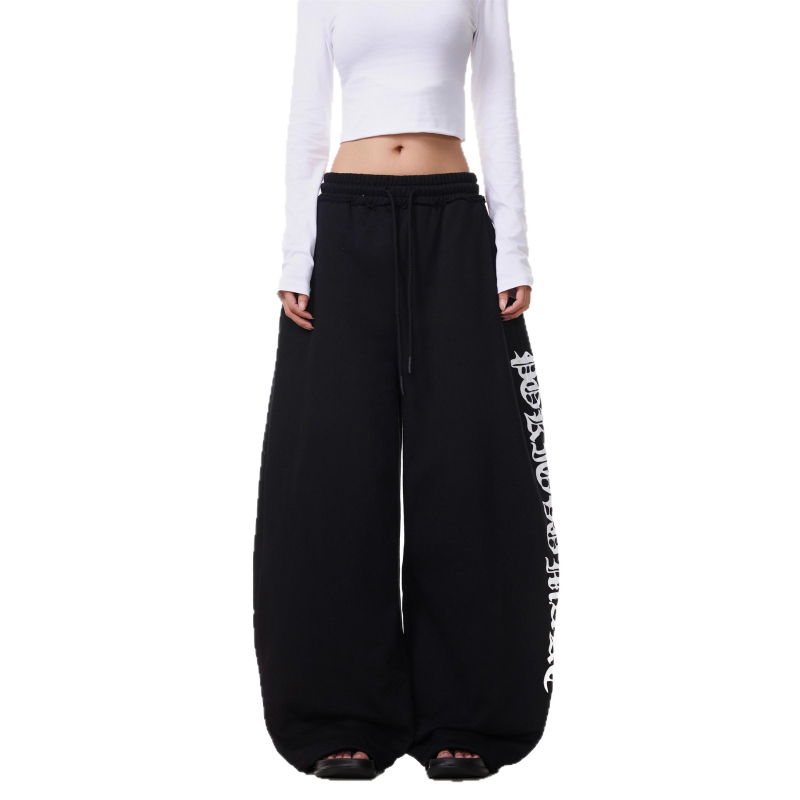 Ženske široke hlače u vintage američkom stilu s natpisom, zakrivljeni kroj, opušten pad, gradski streetwear za džez ples