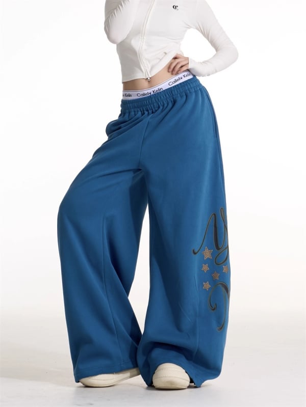 Ženske sportke hlače u američkom stilu sa slovima i zvjezdicama od kristala, širokog kroja, za street dance, jazz i hip-hop