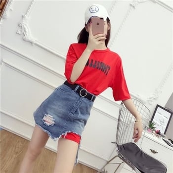 Set de două piese pentru femei, nou set de vară format din tricou cu mânecă scurtă și fustă din denim în stil coreean pentru 2026 - elegant și la modă