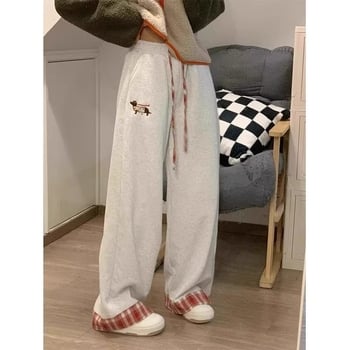 Ženske casual hlače s patchwork karirama – rana proljeće, američki retro stil, široke nogavice, ravni kroj, obrubljeni rub