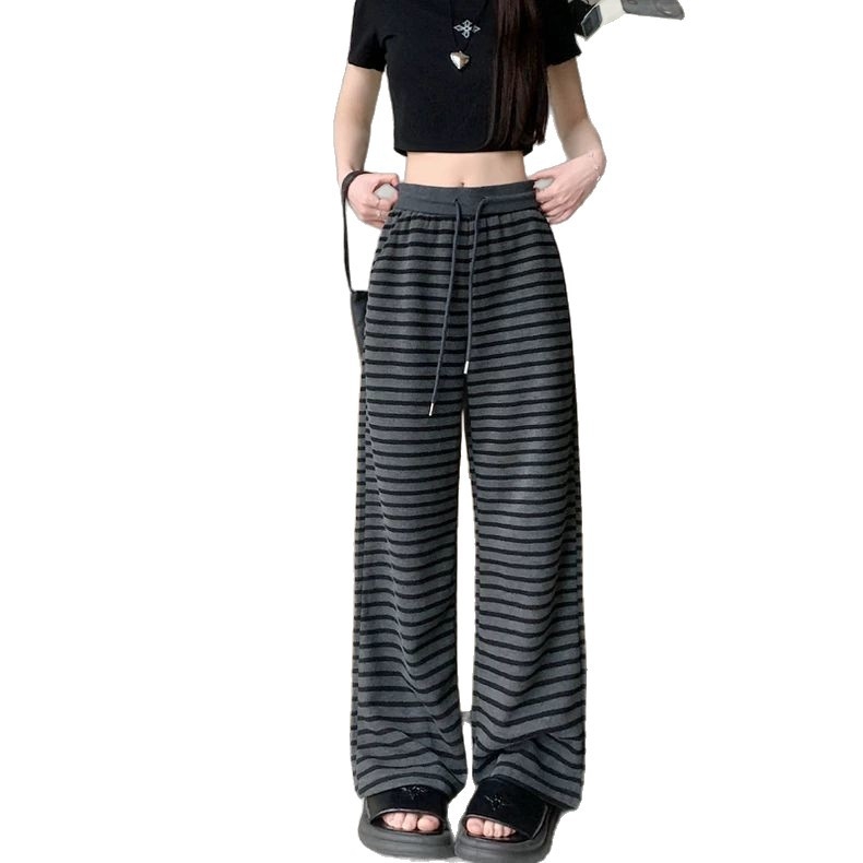 Ženske široke hlače s prugama, proljetno-jesenski stil, mekane i skladno padajuće, ravni kroj, casual hlače, ležerni stil