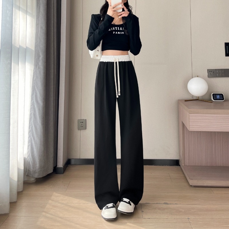 Ženske sive-bijele sportske hlače, ravnog kroja, tanke, casual