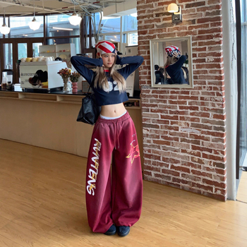 Ženske široke hlače za slobodno vrijeme s vintidž tiskom slova i ispraćenim gradijentom, casual džez plesne hlače