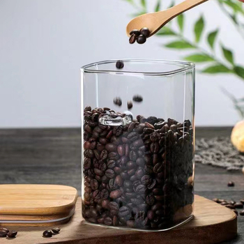 Kvadratna staklena posuda s žličicom za kućno skladištenje u kuhinji — žitarice, kava i čaj (301–500 ml)