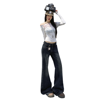 Ženske hlače s visokim strukom bootcut, slobodan kroj, blago proširene, denim, jesen-zima 2025