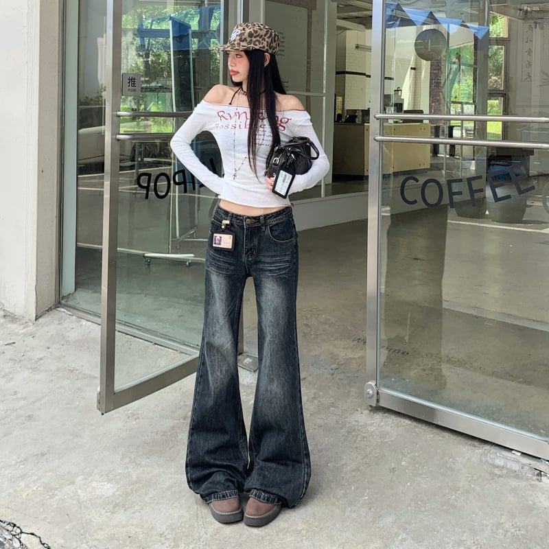 Ženske hlače s visokim strukom bootcut, slobodan kroj, blago proširene, denim, jesen-zima 2025