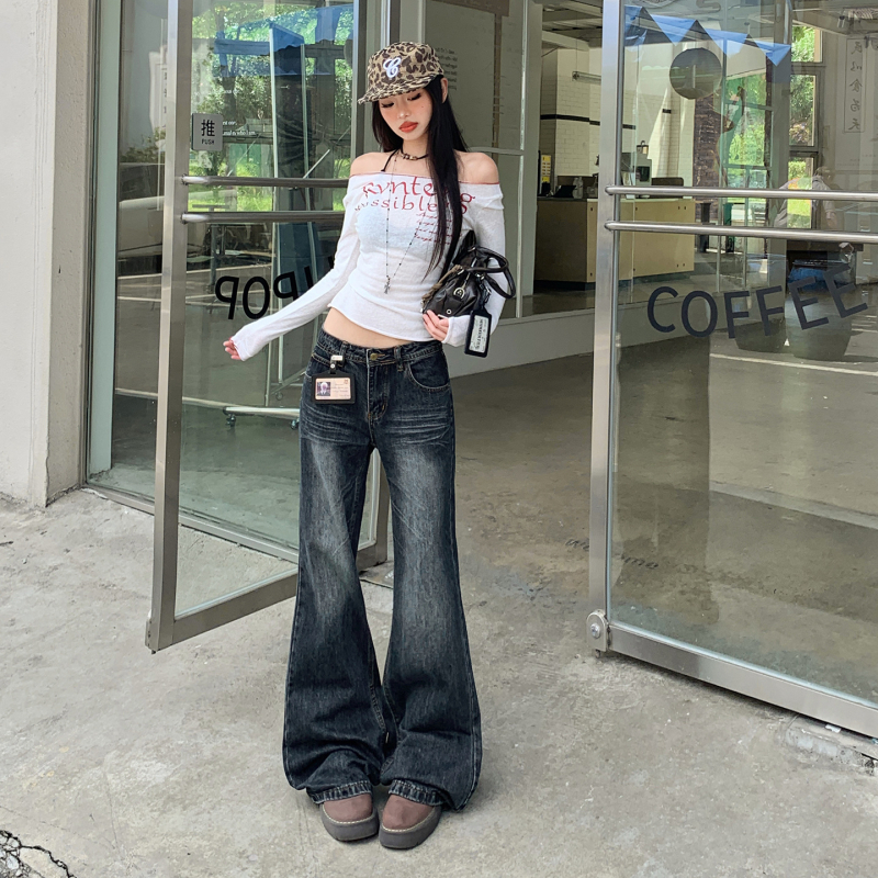 Ženske hlače s visokim strukom bootcut, slobodan kroj, blago proširene, denim, jesen-zima 2025