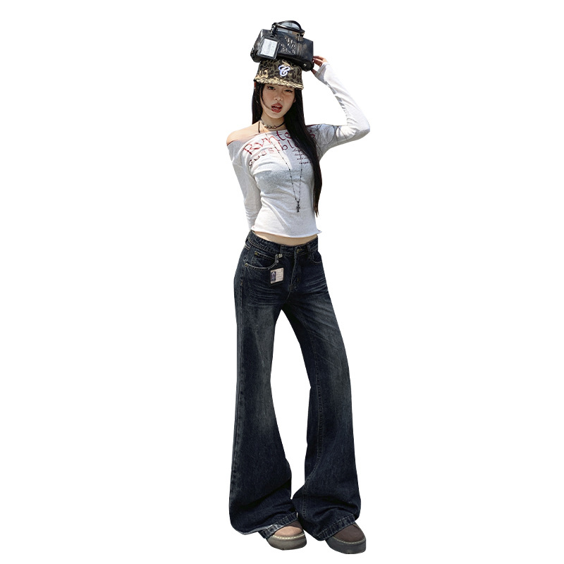 Ženske hlače s visokim strukom bootcut, slobodan kroj, blago proširene, denim, jesen-zima 2025