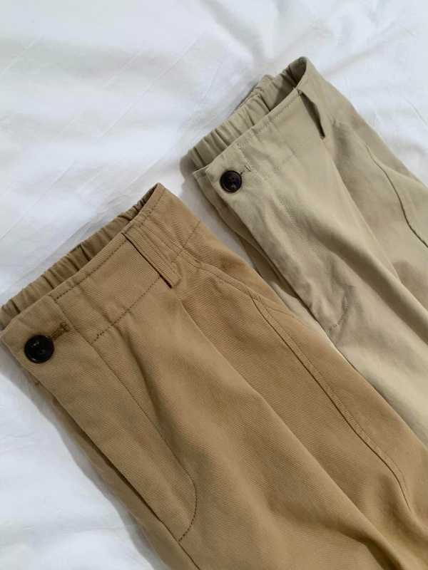 Ženske široke hlače u korejskom stilu, khaki boja, visok pas, opuštene, drapirane, casual