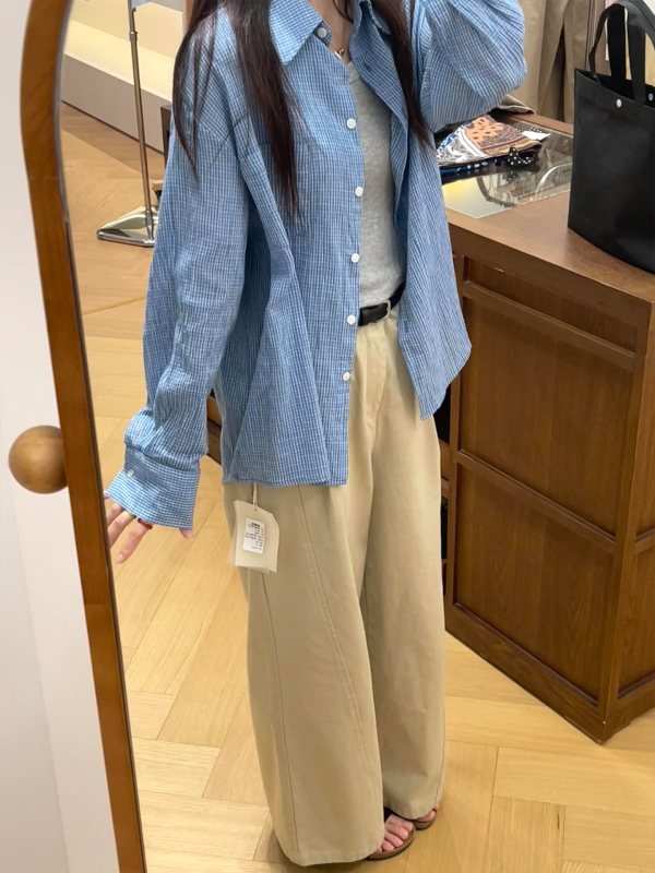 Ženske široke hlače u korejskom stilu, khaki boja, visok pas, opuštene, drapirane, casual