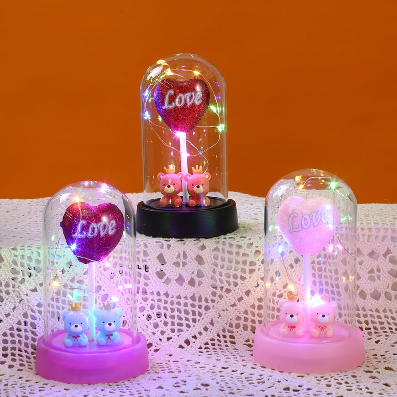 LED crtani medvjedić ukras – stolna svjetiljka za ambijent, noćno svjetlo, elegantna dekoracija za Dan zaljubljenih