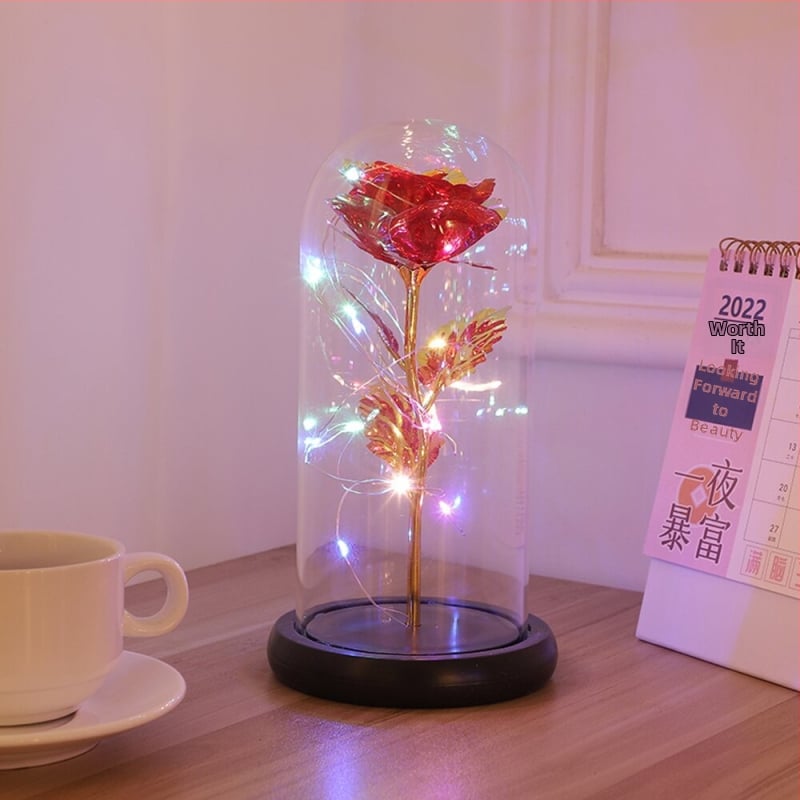 Stakleni abažur lampe s vječnom ružom – umjetni cvijet