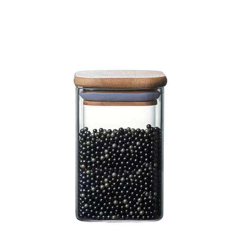 Čajna posuda s bambusovým poklopcem, kvadratna staklena posuda s silikonom brtvom, 301–500 ml, moderni minimalistički dizajn