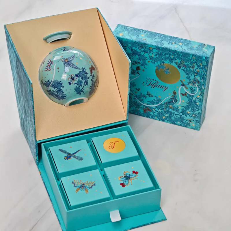 Cutie ceramică pentru ceai, personalizată, colorată, lucrată manual, model cu flori și păsări, decor de birou, recipient de depozitare, cadou corporativ