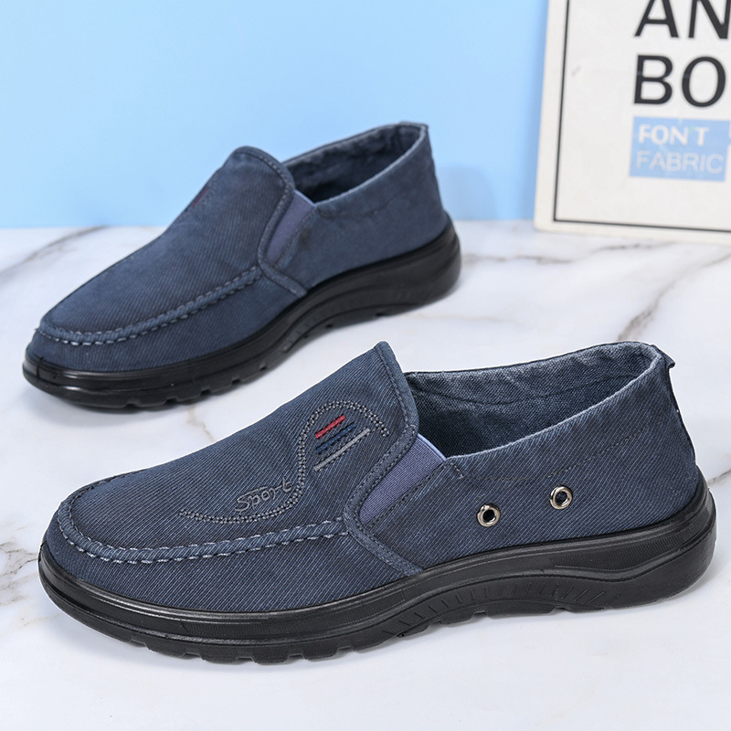 Férfi vászon slip-on cipő, alacsony felsőrésszel, mindennapi casual tavasz–őszre, vezetéshez