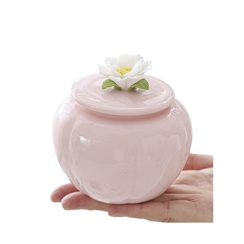 Recipient ceramic pentru ceai, lucrat manual, cu design floral, etanș, compact și portabil