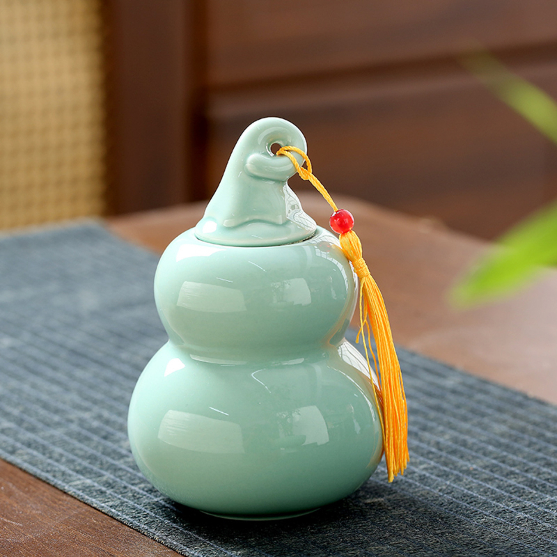 Recipient ceramic în formă de calabash pentru ceai, recipient sigilat pentru depozitare, borcan pentru pulbere de tămâie, amulet prosperitate, ornament decorativ pentru ceremonia ceaiului
