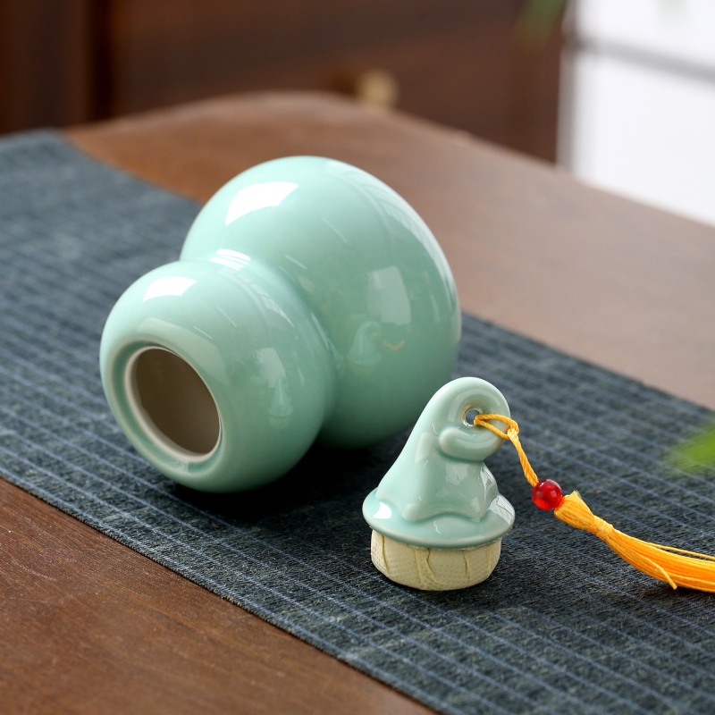 Recipient ceramic în formă de calabash pentru ceai, recipient sigilat pentru depozitare, borcan pentru pulbere de tămâie, amulet prosperitate, ornament decorativ pentru ceremonia ceaiului