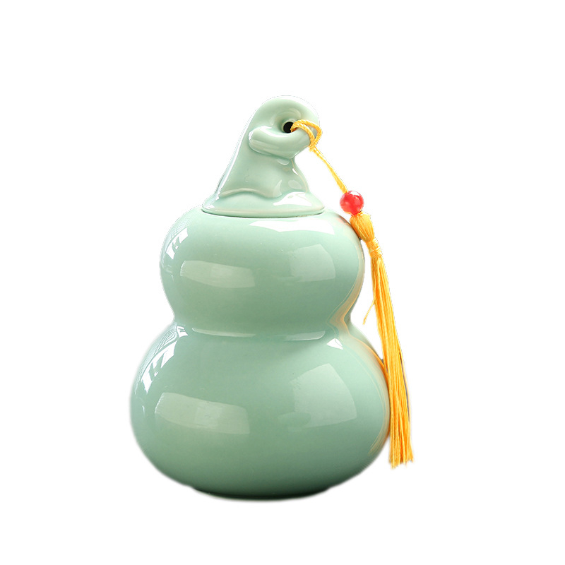 Recipient ceramic în formă de calabash pentru ceai, recipient sigilat pentru depozitare, borcan pentru pulbere de tămâie, amulet prosperitate, ornament decorativ pentru ceremonia ceaiului