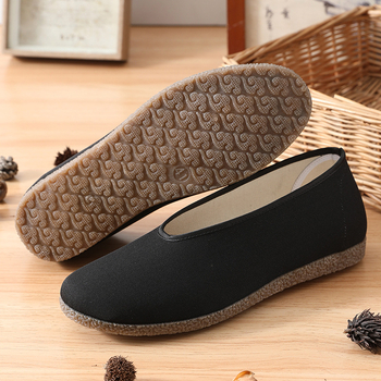 Fekete férfi vászoncipő gumírozott talppal, slip-on, négyszögletes nyílás, Old Beijing stílus