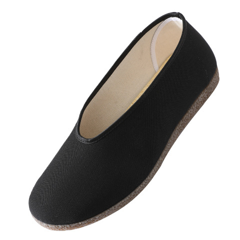Fekete férfi vászoncipő gumírozott talppal, slip-on, négyszögletes nyílás, Old Beijing stílus