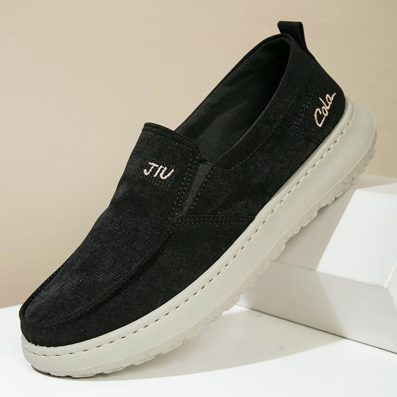 Férfi vászon slip-on cipő, légáteresztő, hétköznapi viselet, vastag csúszásmentes talppal