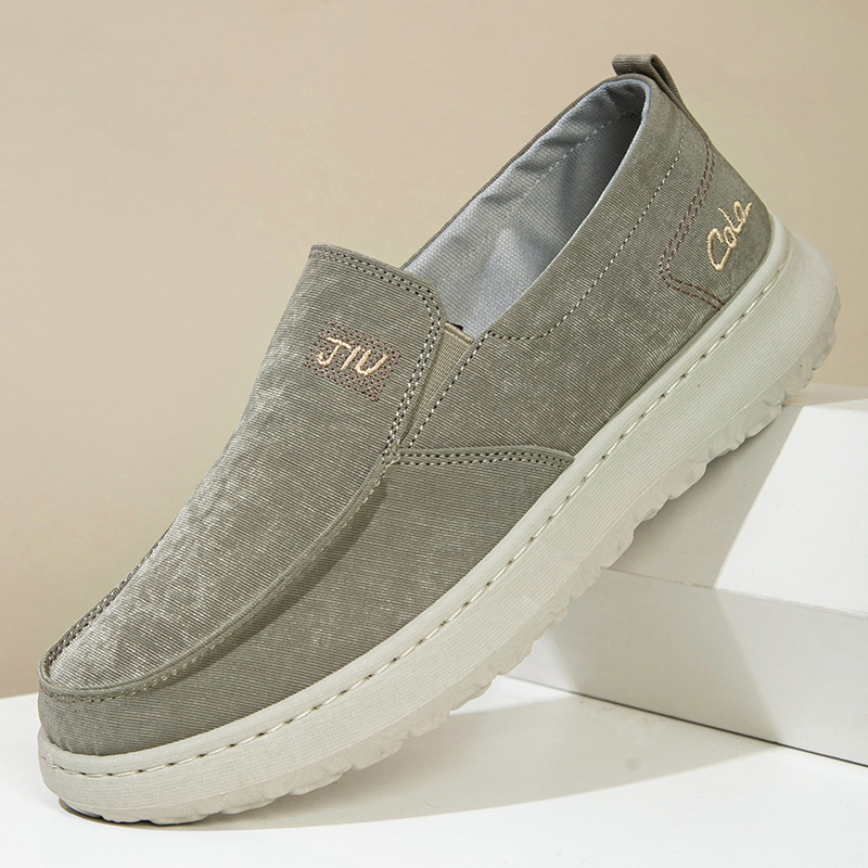Férfi vászon slip-on cipő, légáteresztő, hétköznapi viselet, vastag csúszásmentes talppal