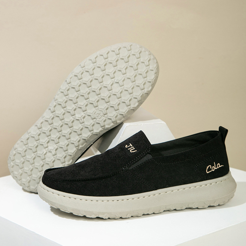 Férfi vászon slip-on cipő, légáteresztő, hétköznapi viselet, vastag csúszásmentes talppal