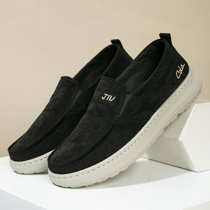 Férfi vászon slip-on cipő, légáteresztő, hétköznapi viselet, vastag csúszásmentes talppal
