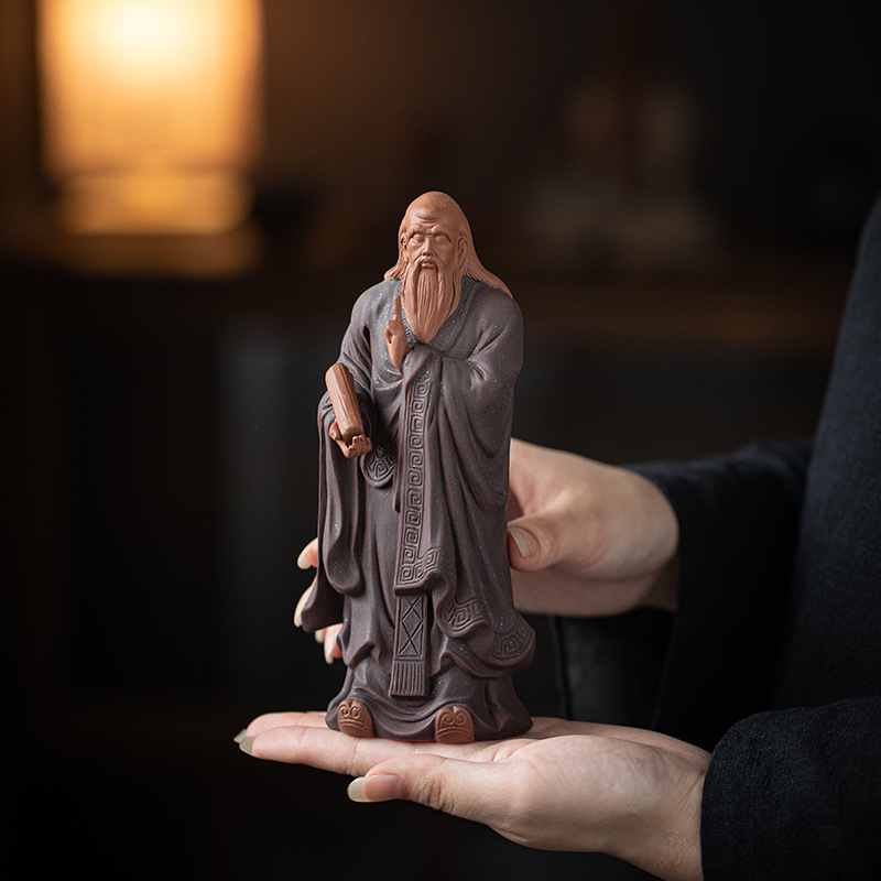 Laozi kip u zen stilu, ukras od purpurne glinene mase, za čajnu sobu i radni prostor, poklon
