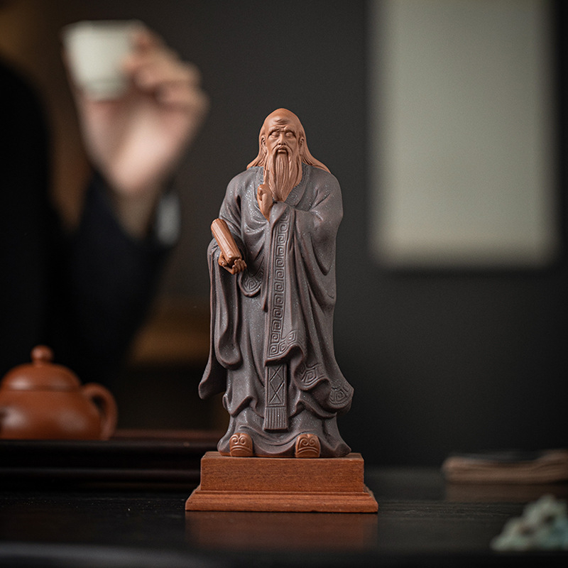 Laozi kip u zen stilu, ukras od purpurne glinene mase, za čajnu sobu i radni prostor, poklon