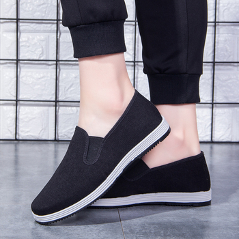 Uniszex slip-on autóvezető cipő, szellős és szagtalan, kézzel készített, fekete, nagy méret, Pekingi vászoncipők stílusban