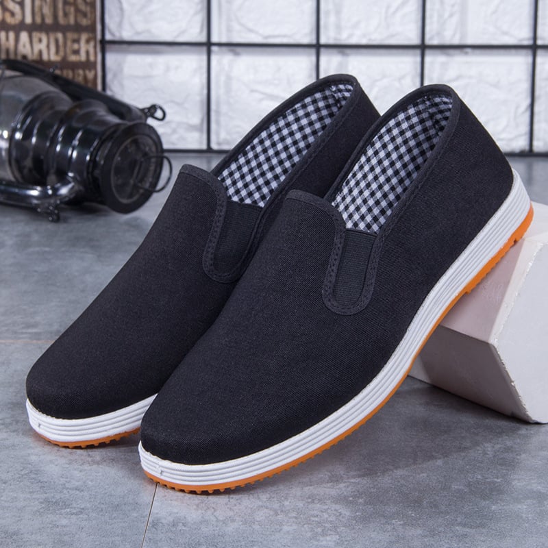 Uniszex slip-on autóvezető cipő, szellős és szagtalan, kézzel készített, fekete, nagy méret, Pekingi vászoncipők stílusban
