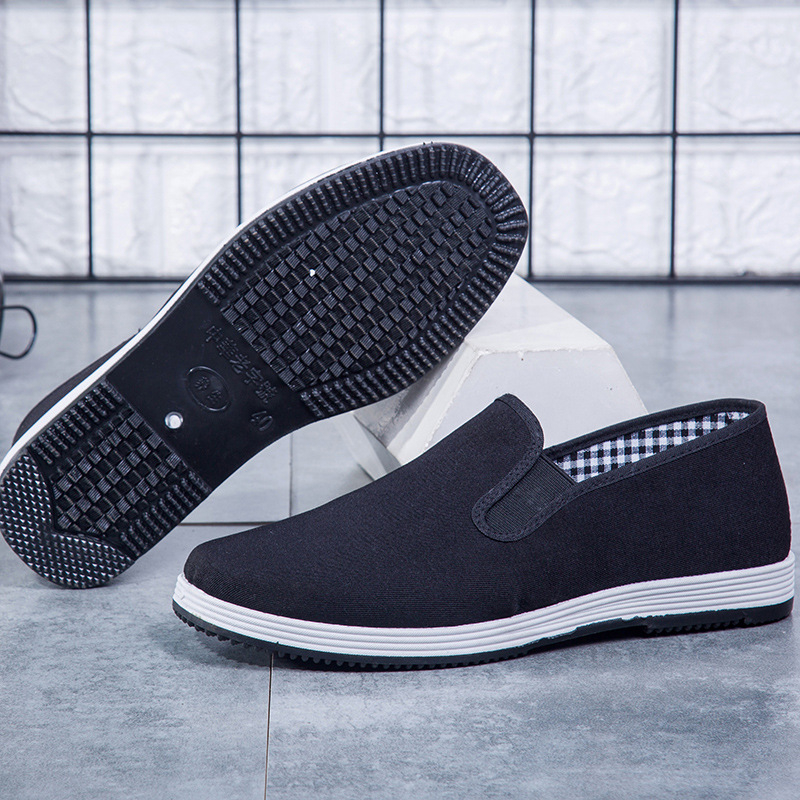 Uniszex slip-on autóvezető cipő, szellős és szagtalan, kézzel készített, fekete, nagy méret, Pekingi vászoncipők stílusban