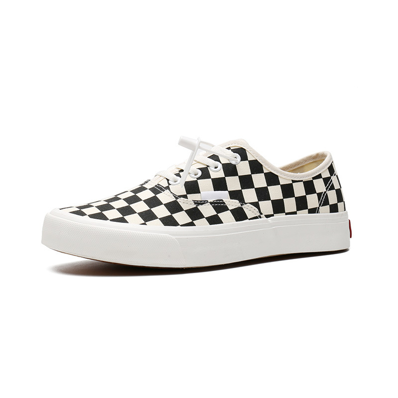 Bež platnene tenisice s kariranim uzorkom - unisex, niski profil, vezanje, hongkonški stil, svakodnevne tenisice za skateboard