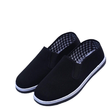 Pantofi de bărbați din pânză neagră, talpă groasă cu mai multe straturi, slip-on, talie joasă, respirabili